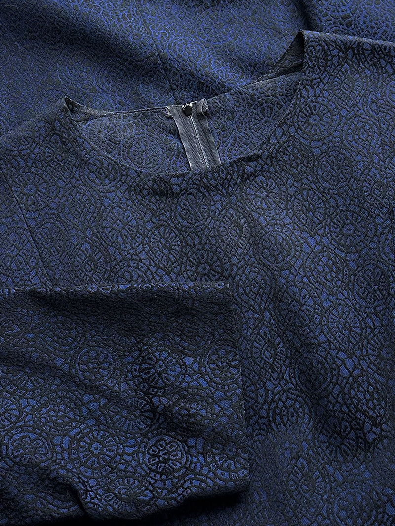 Zwart/blauwe jacquard jurk