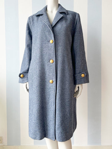 Blauwe wollen mantel