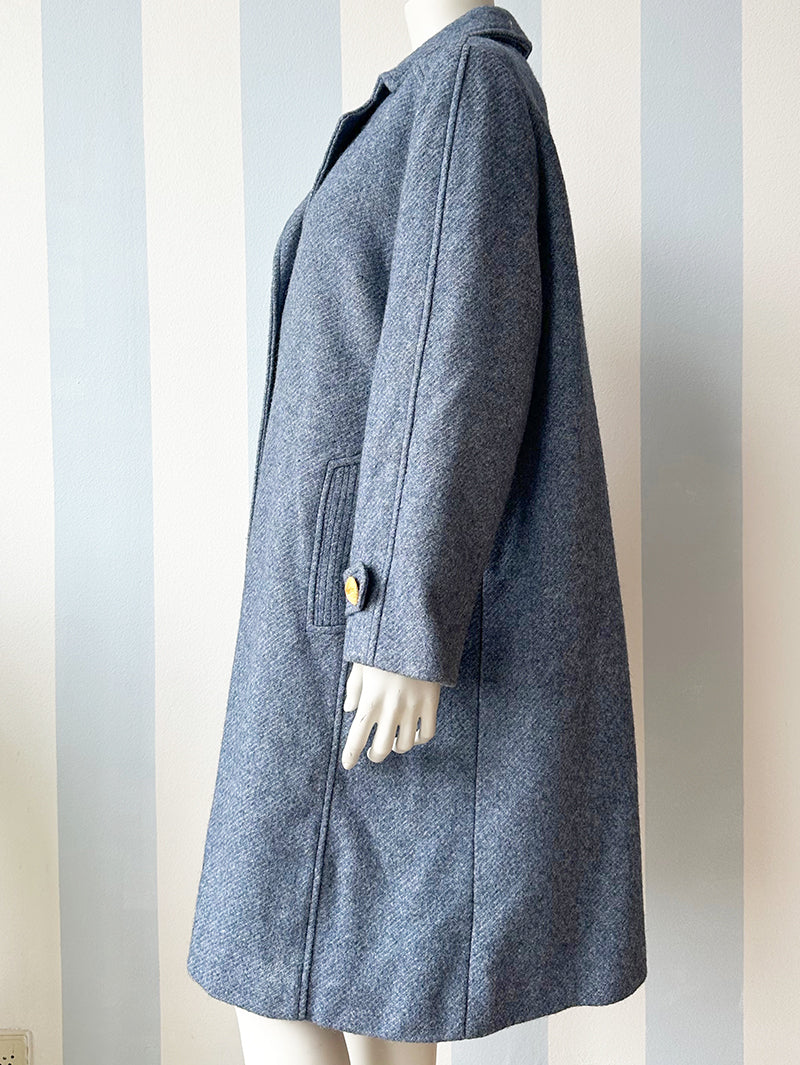 Blauwe wollen mantel
