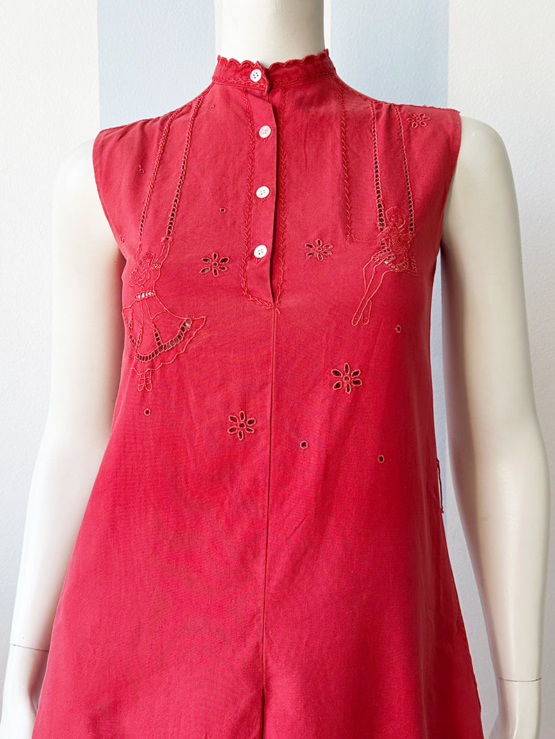 Rode broderie designer zomerjurk