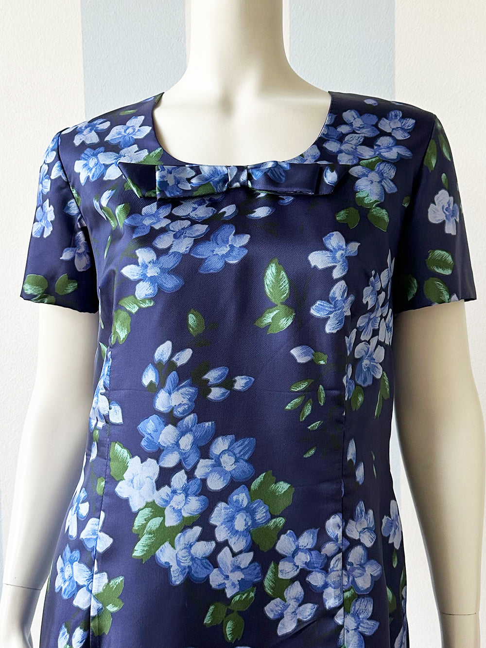 Blauwe floral 60s jurk