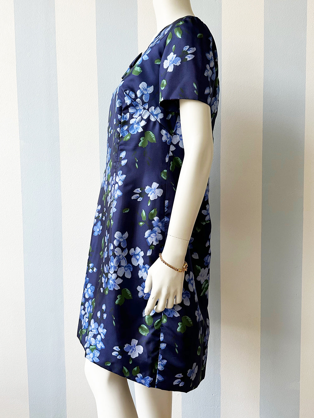 Blauwe floral 60s jurk