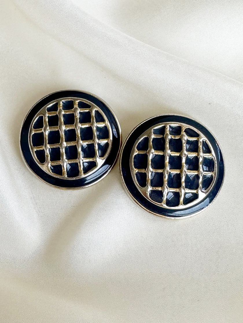 Grote ronde donkerblauw/gouden clip oorbellen