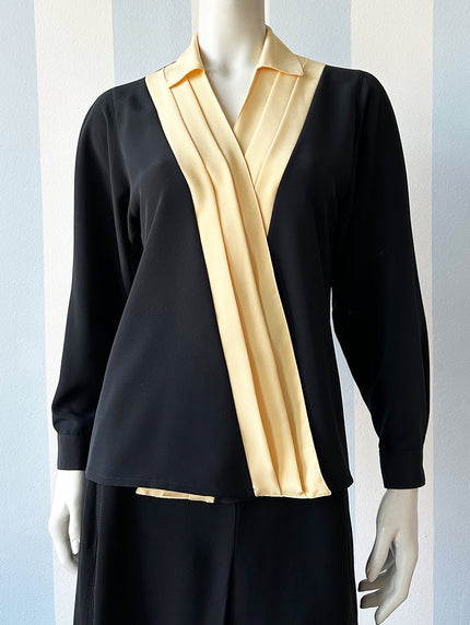 Zwarte/gele blouse met plooien