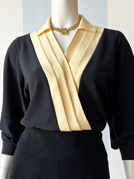 Zwarte/gele blouse met plooien