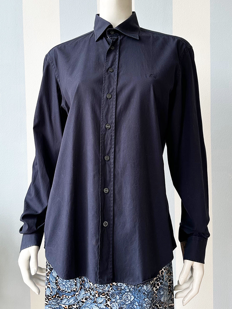 Donkerblauwe designer blouse