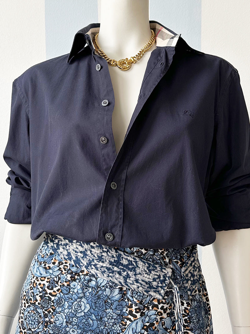 Donkerblauwe designer blouse