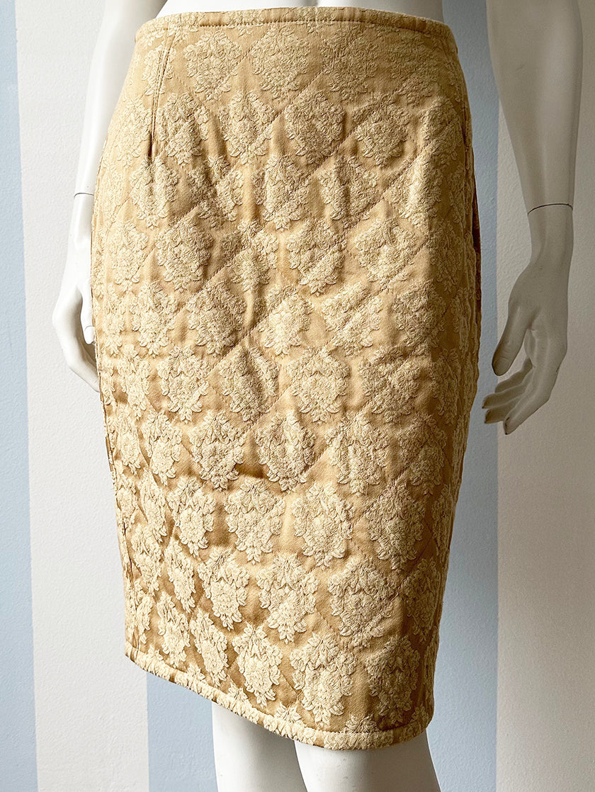 Quilted camel kokerrokje