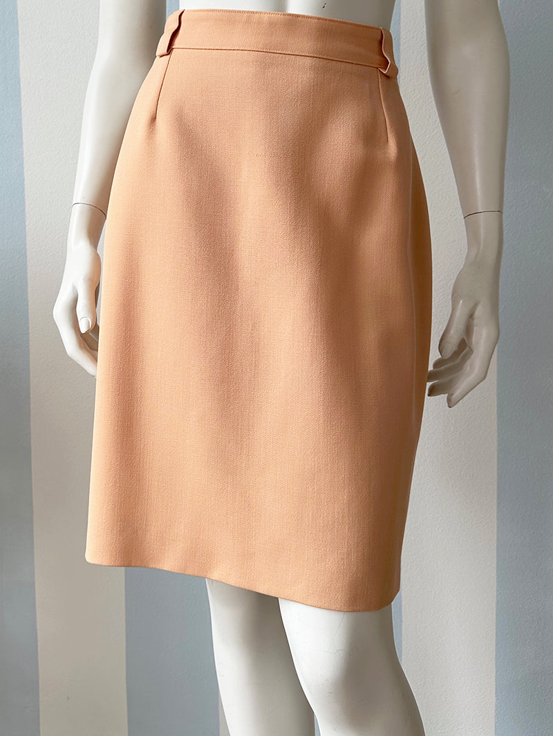 Pasteloranje scheerwollen kokerrokje