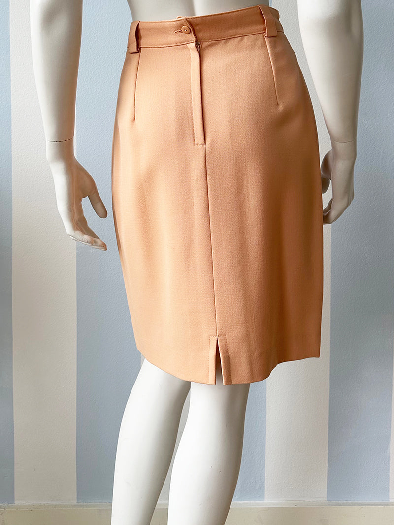 Pasteloranje scheerwollen kokerrokje