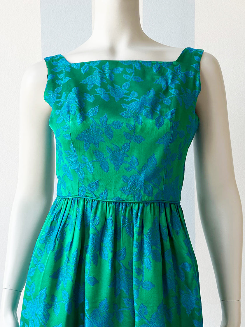Groen/blauwe floral 60s jurk