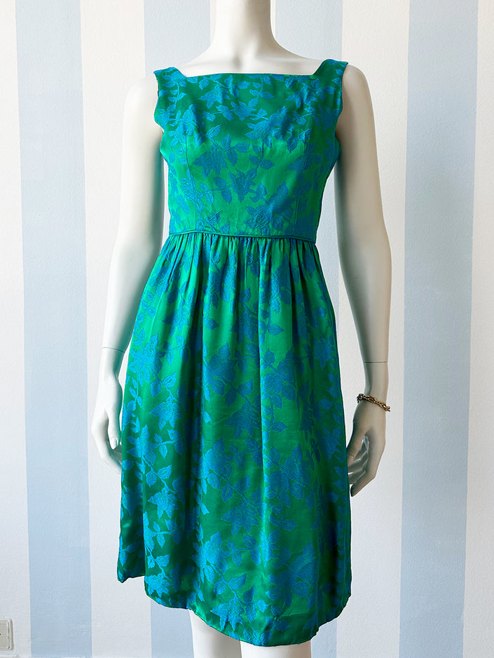 Groen/blauwe floral 60s jurk