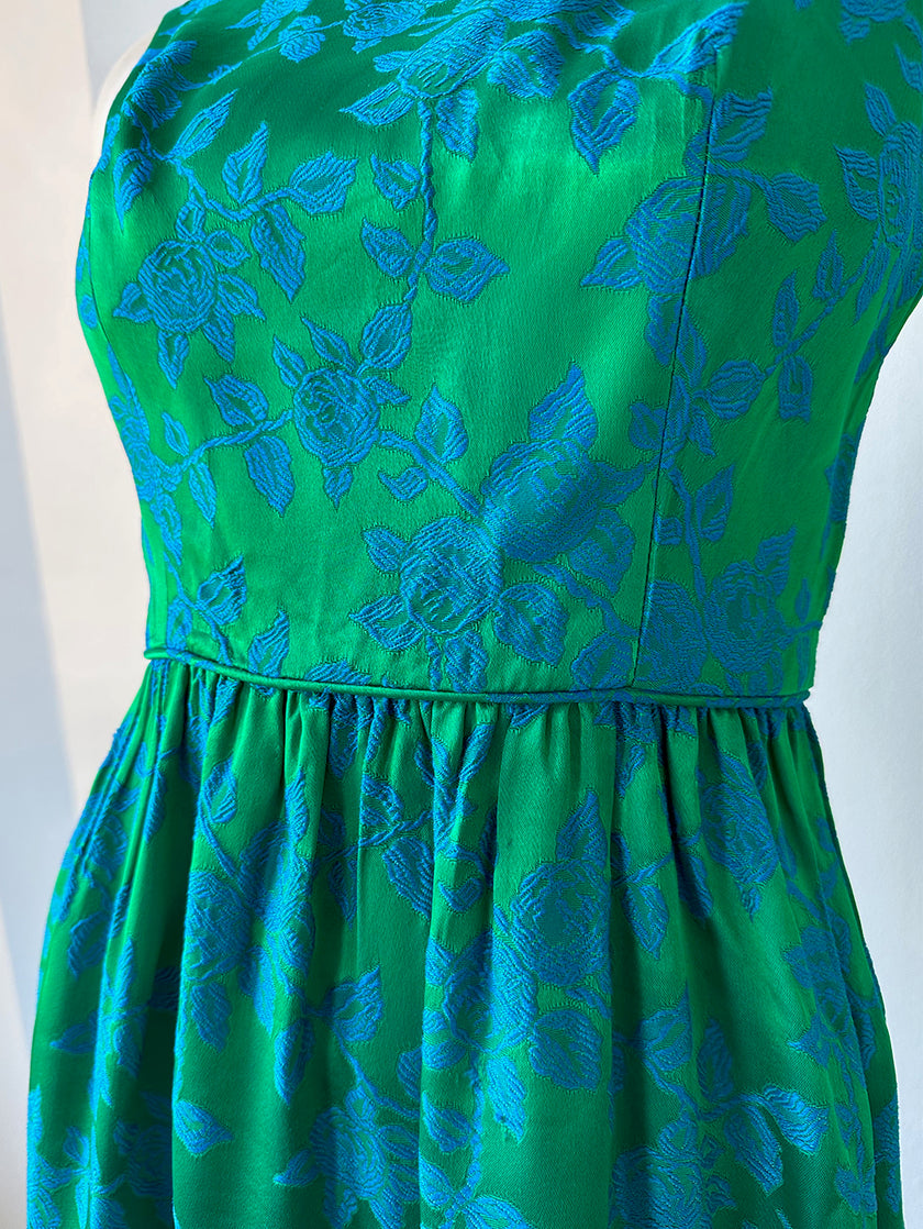 Groen/blauwe floral 60s jurk