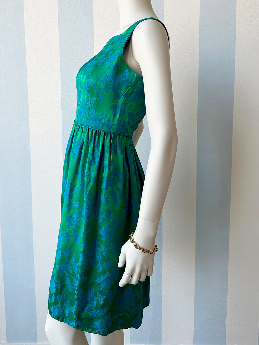 Groen/blauwe floral 60s jurk