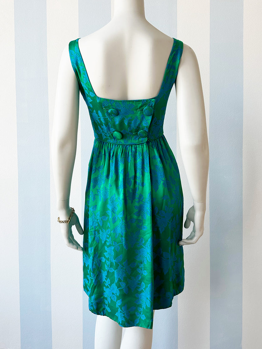 Groen/blauwe floral 60s jurk