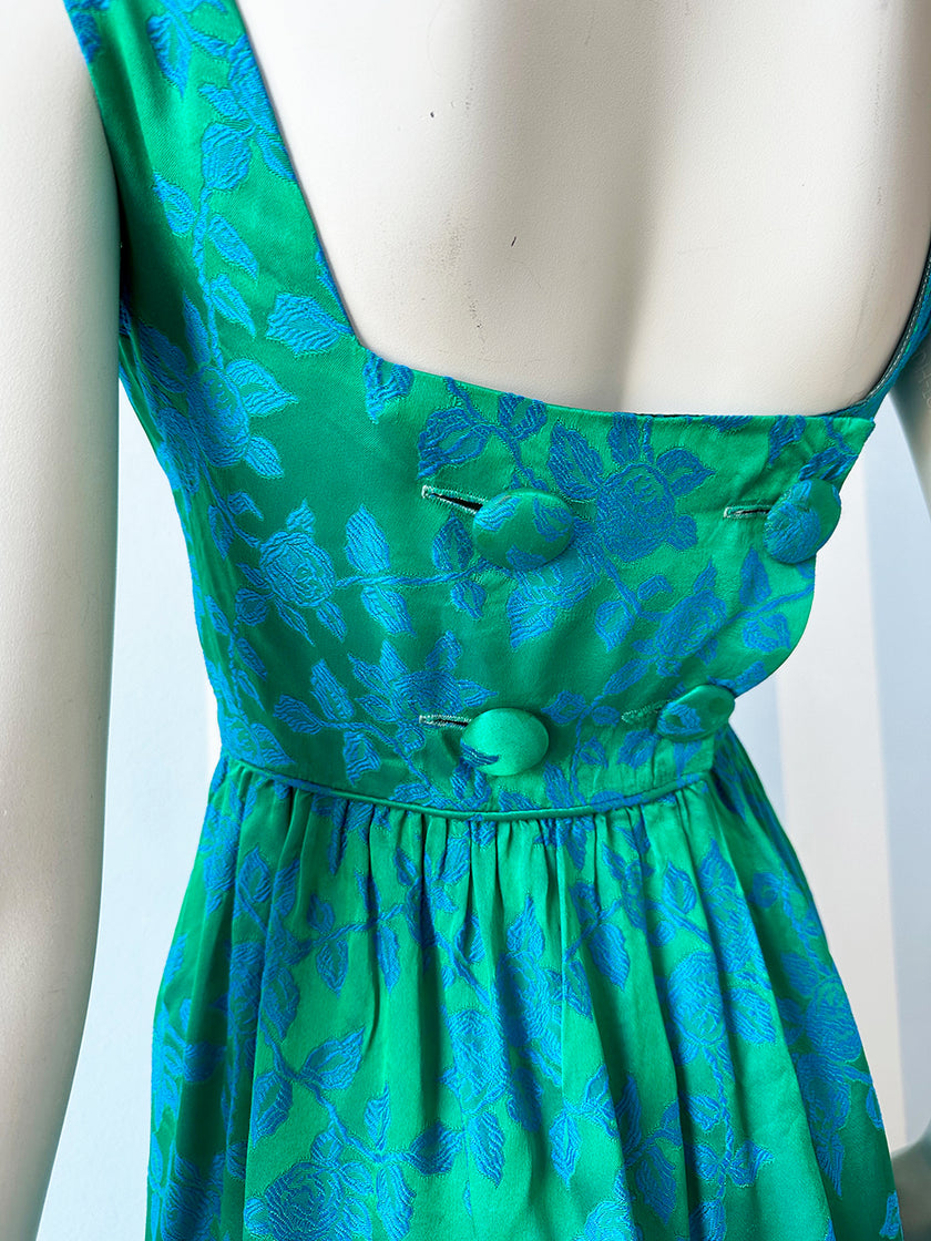 Groen/blauwe floral 60s jurk