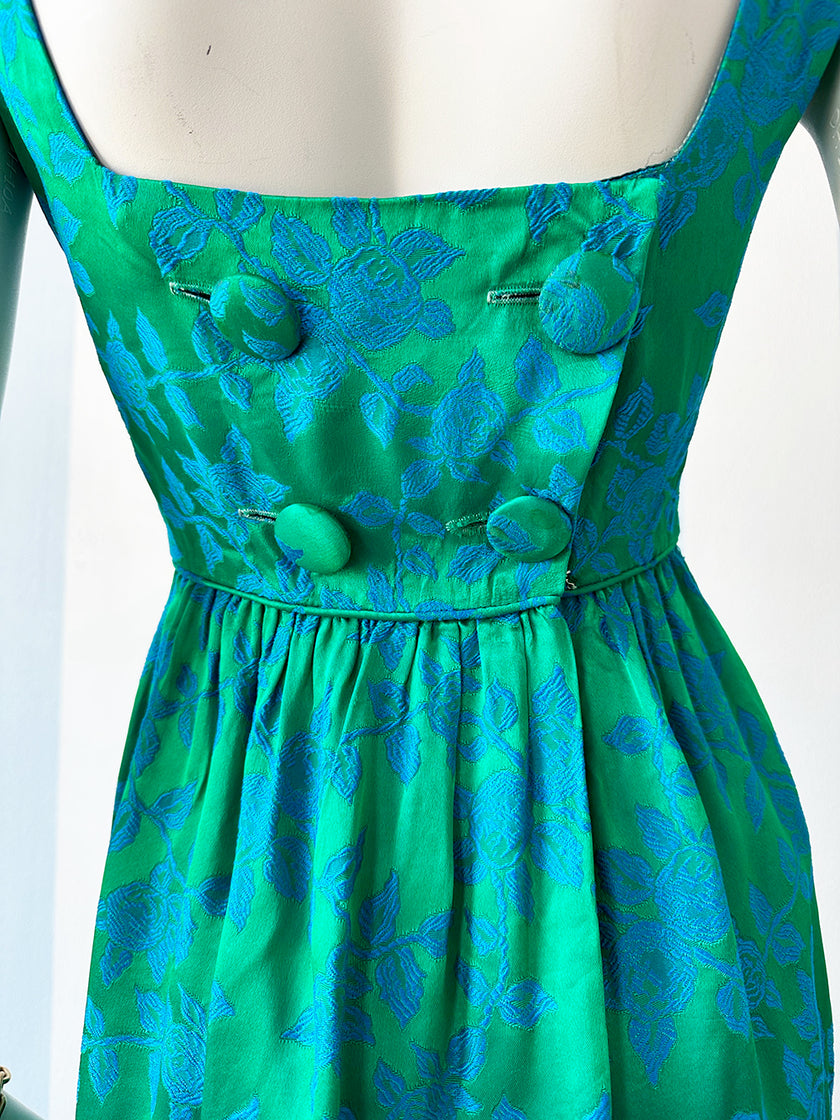 Groen/blauwe floral 60s jurk