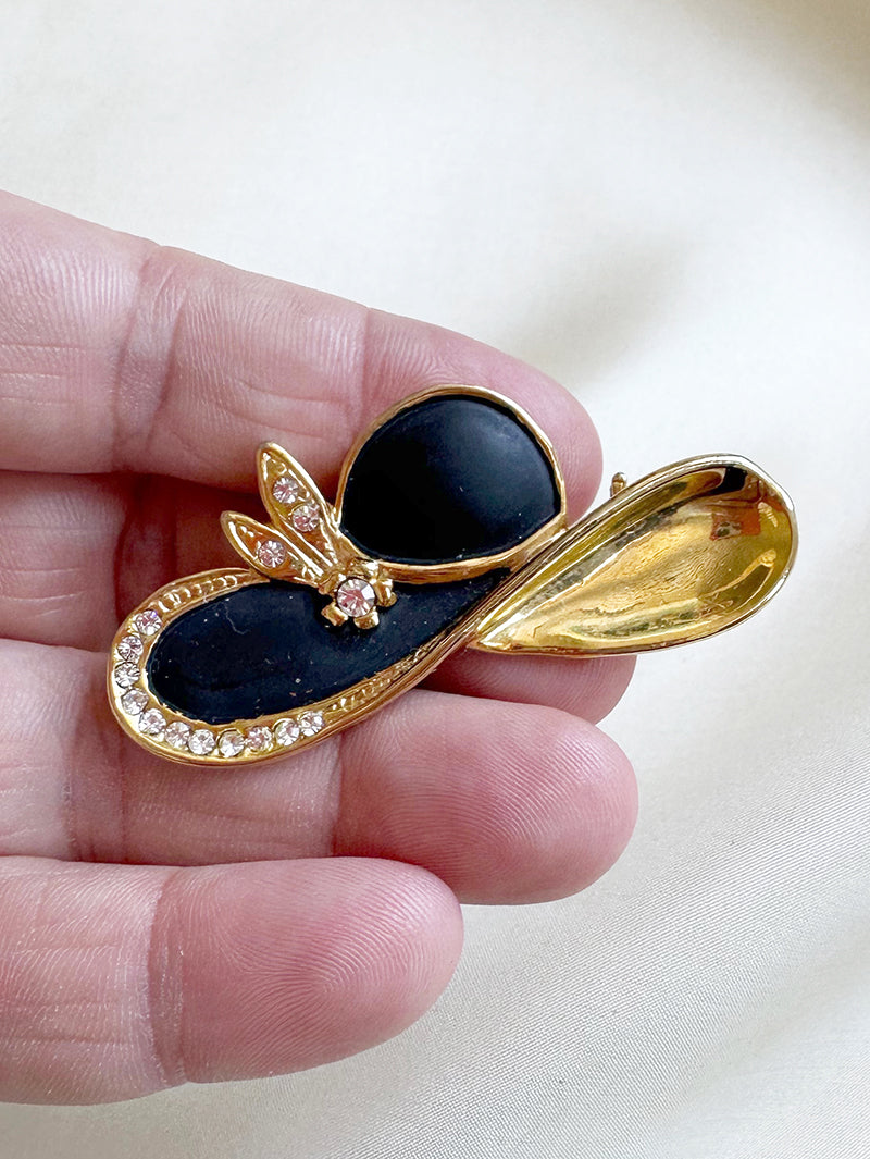 Zwart/gouden hoed broche