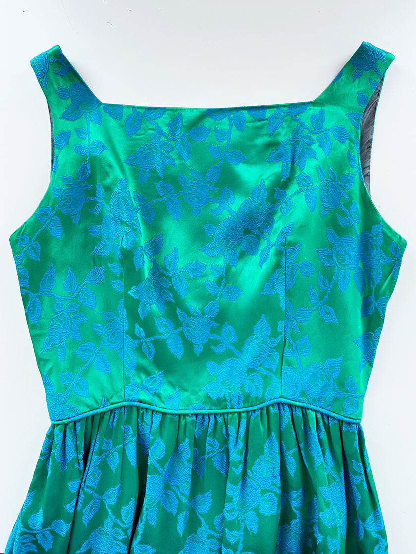 Groen/blauwe floral 60s jurk