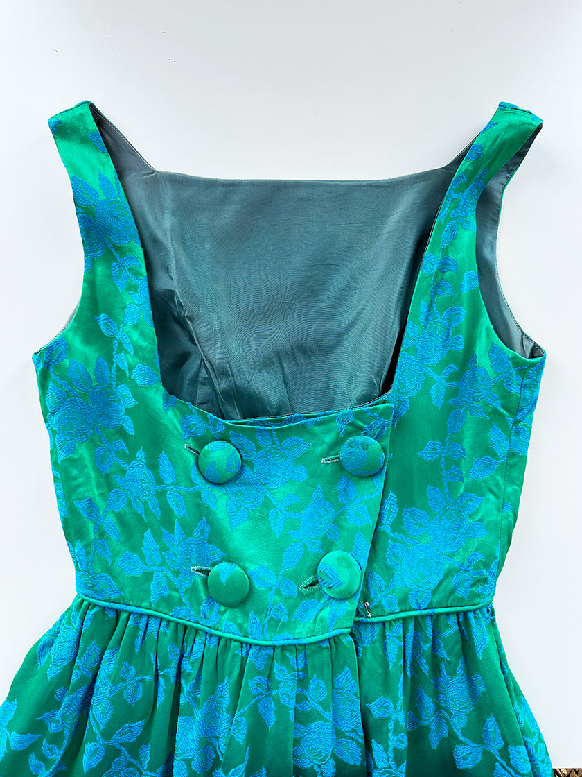 Groen/blauwe floral 60s jurk