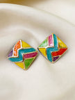 Vierkante multicolor clip oorbellen