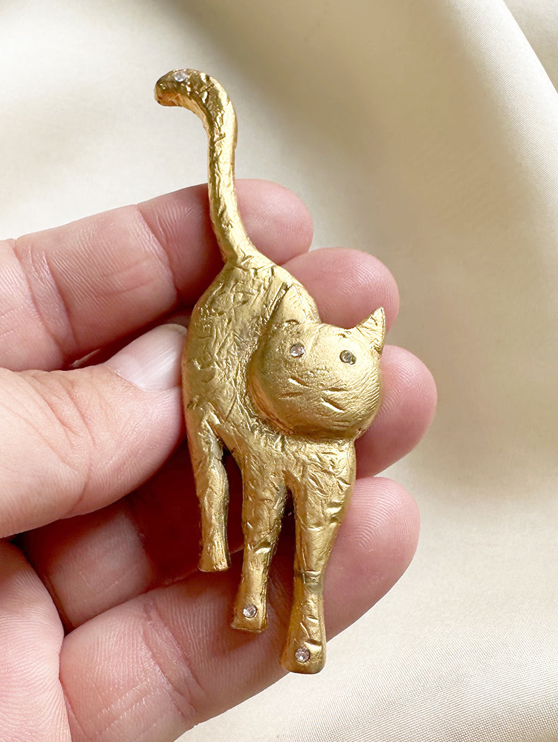 Vergulde poes broche