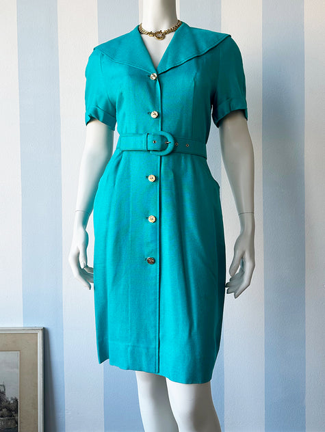 Turquoise doorknoopjurk