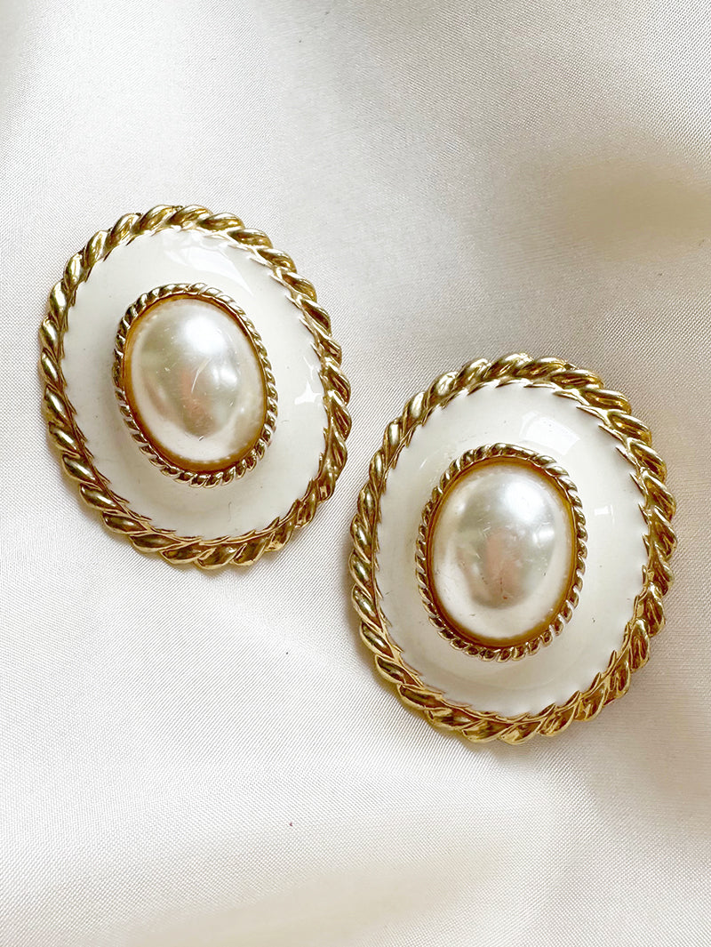 Grote ovale faux parel oorbellen