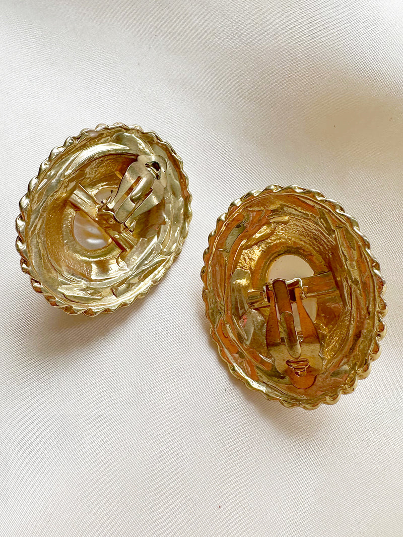 Grote ovale faux parel oorbellen