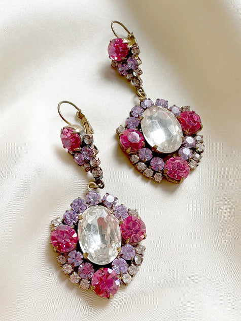 Lila & roze kristalglazen oorhangers