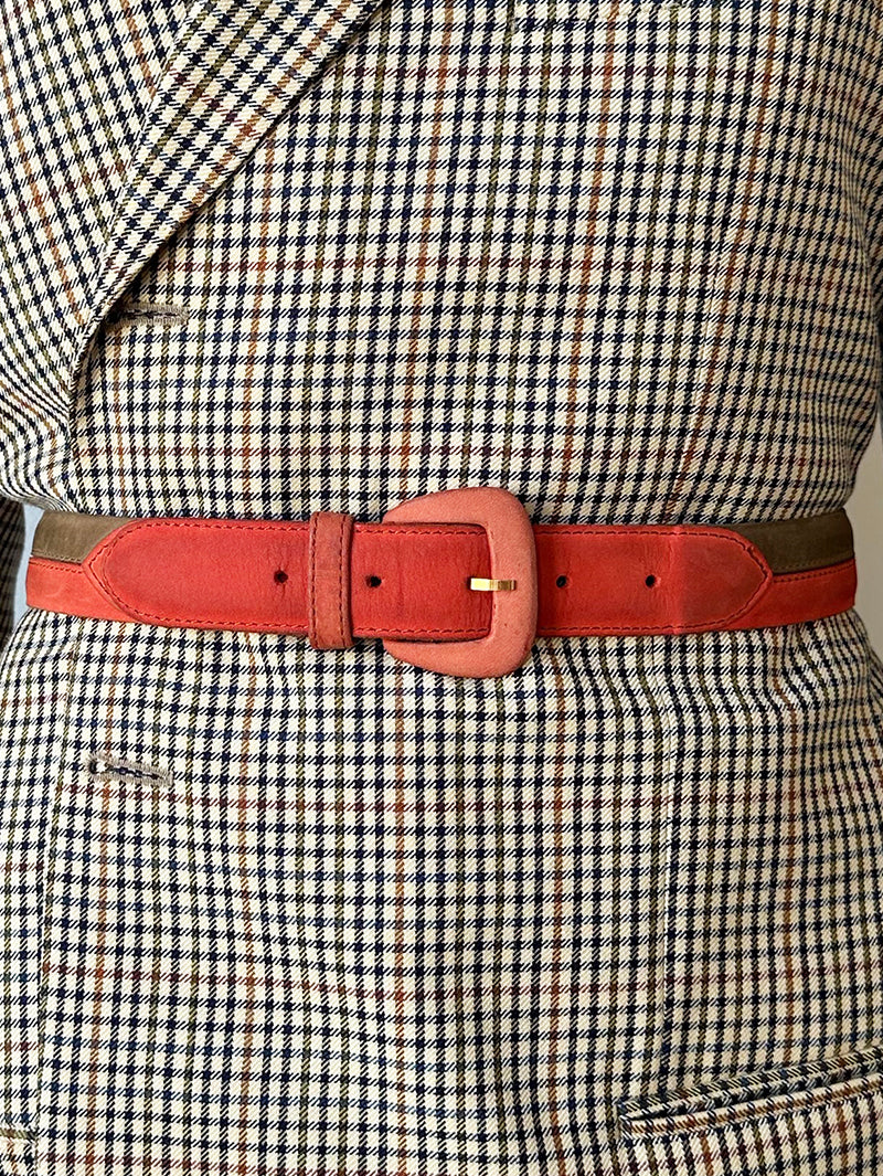 Rood/groene leren ceintuur