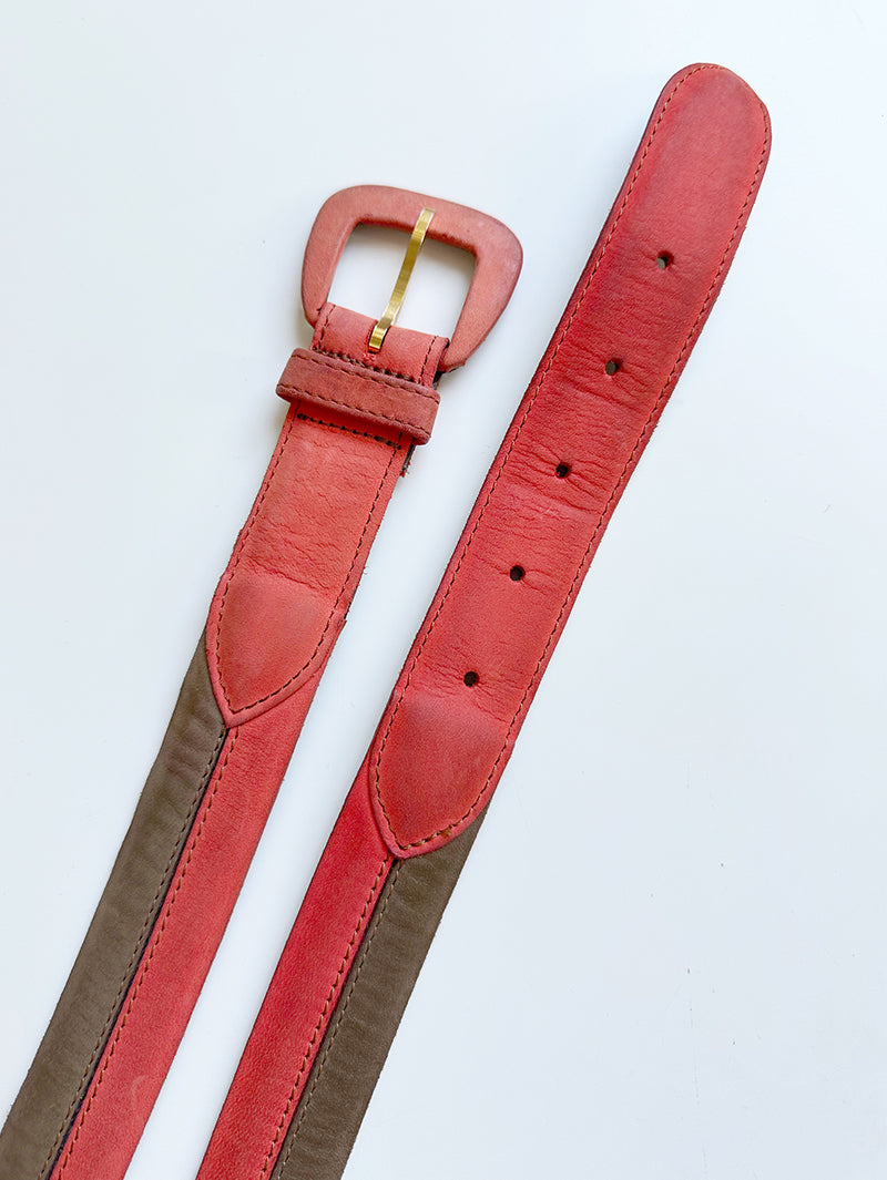 Rood/groene leren ceintuur