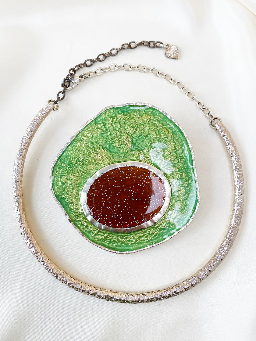 Verzilverd collier met grote hanger