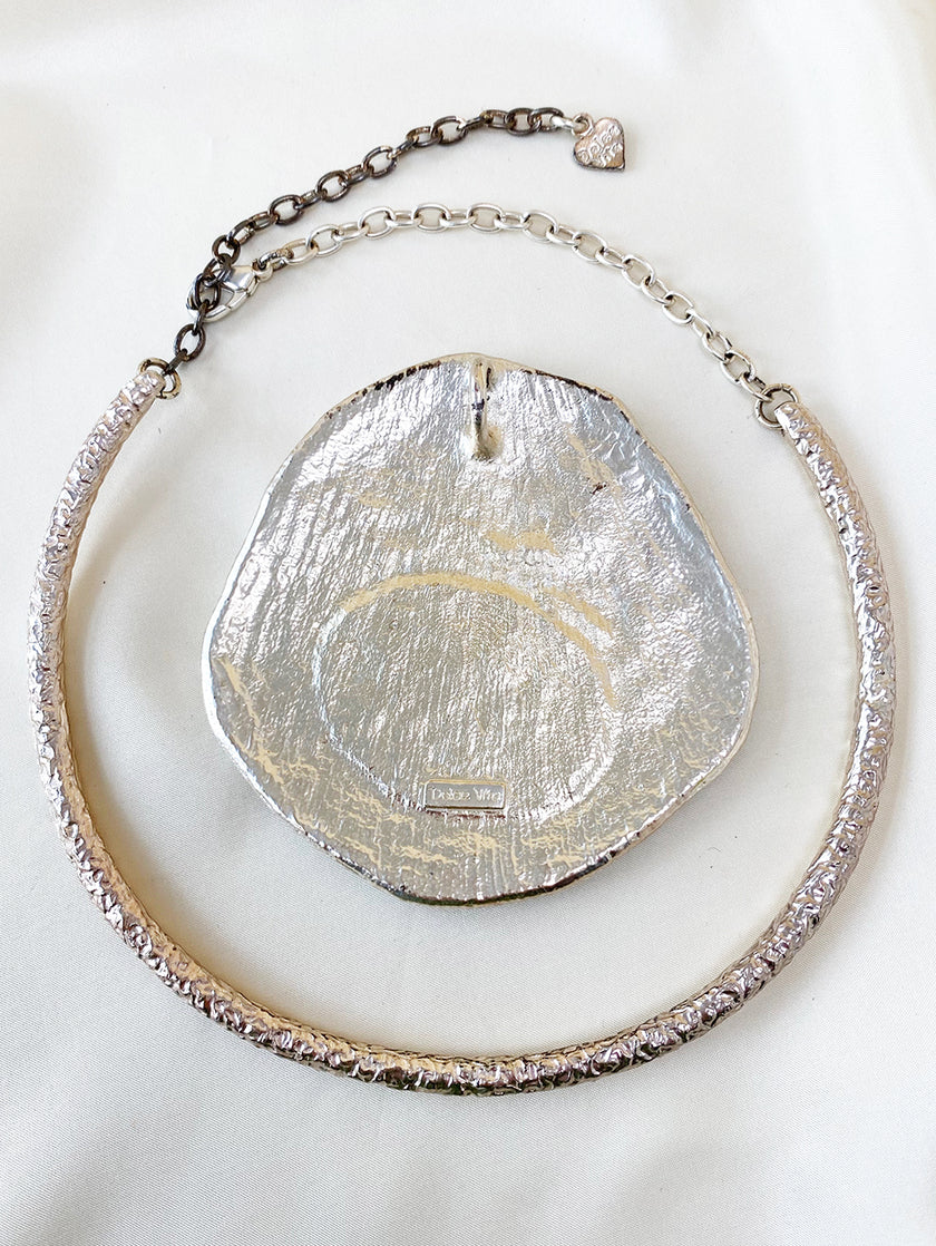 Verzilverd collier met grote hanger