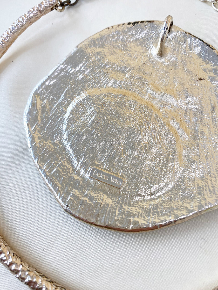 Verzilverd collier met grote hanger