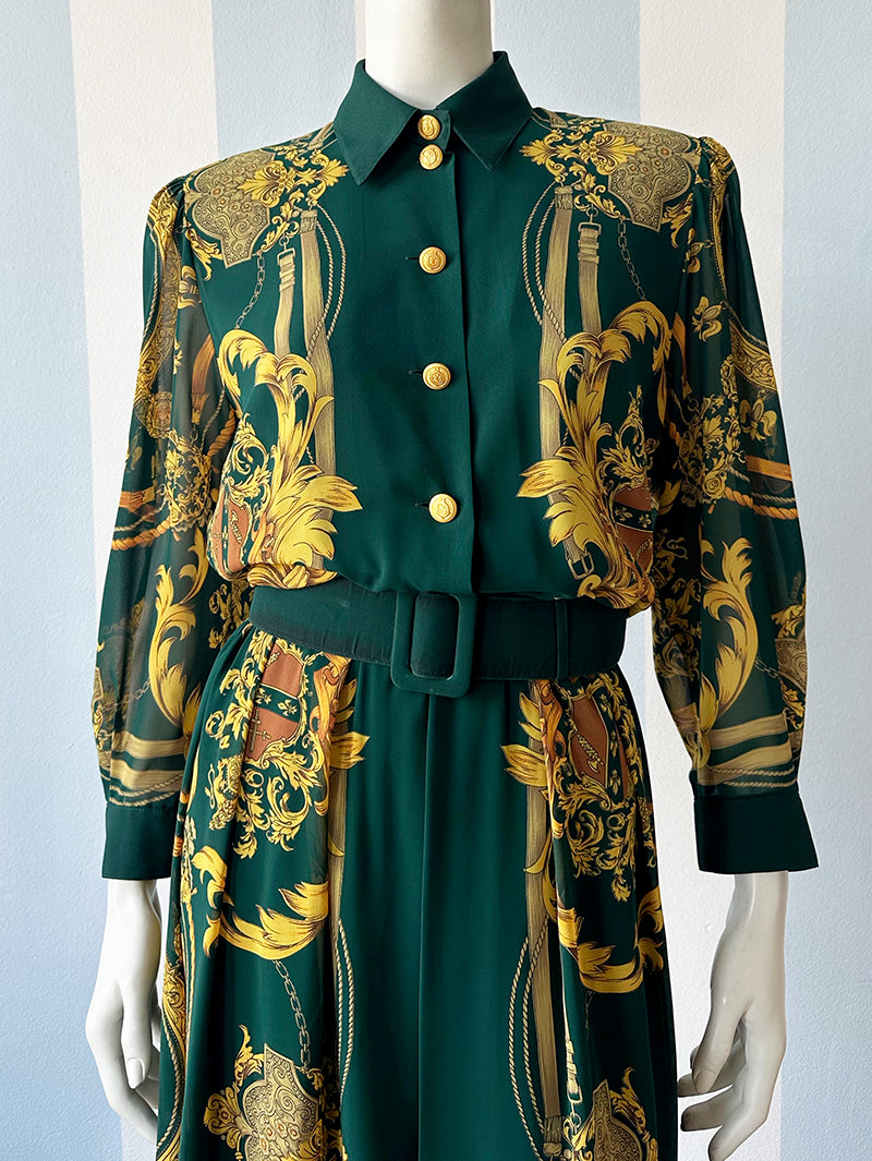 Donkergroen jurk avec barok dessin