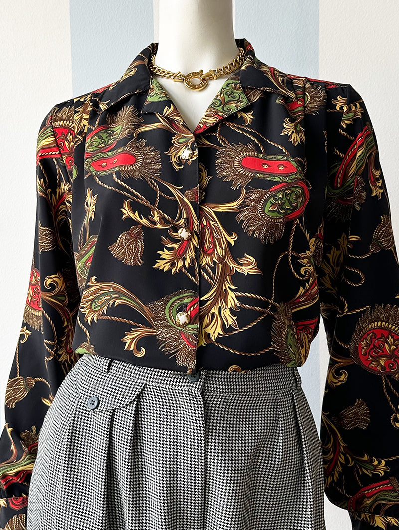 Zwarte blouse met barok dessin
