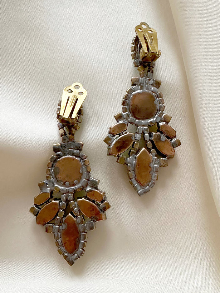 Groen/gele kristalglazen clip oorbellen