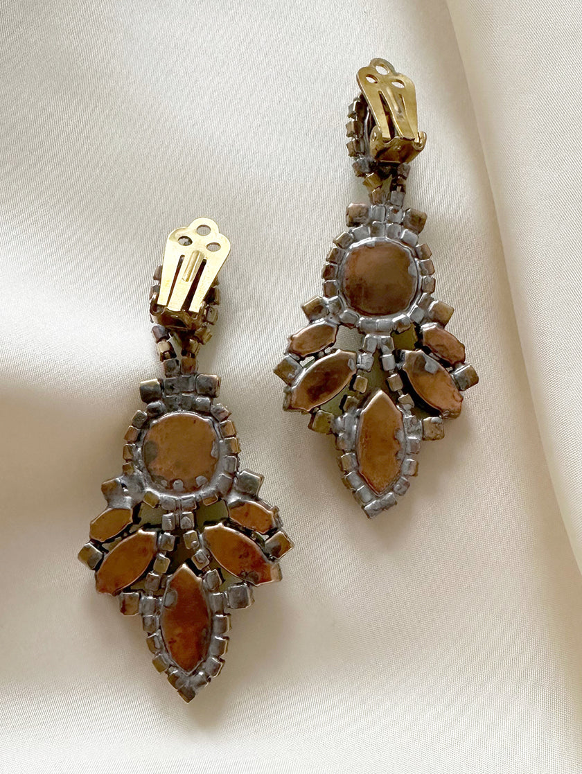 Groen/gele kristalglazen clip oorbellen