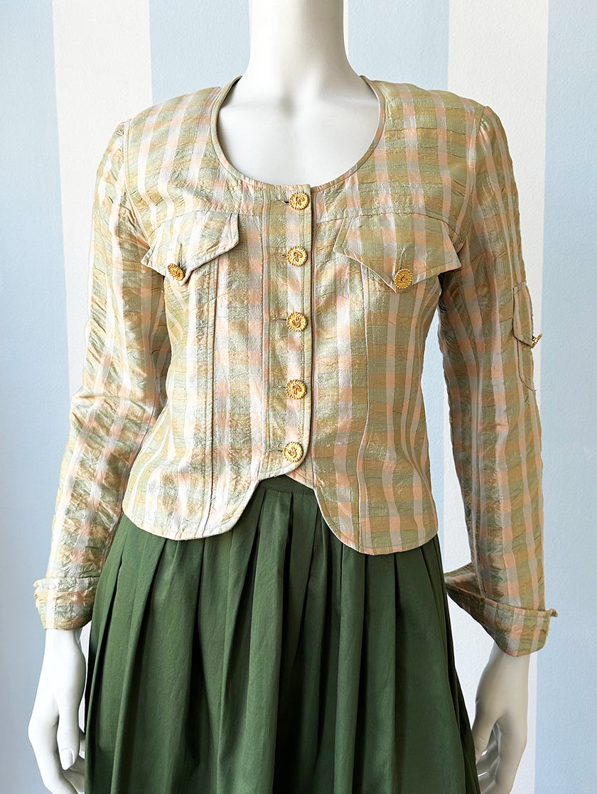 Zijden geruit cropped jasje