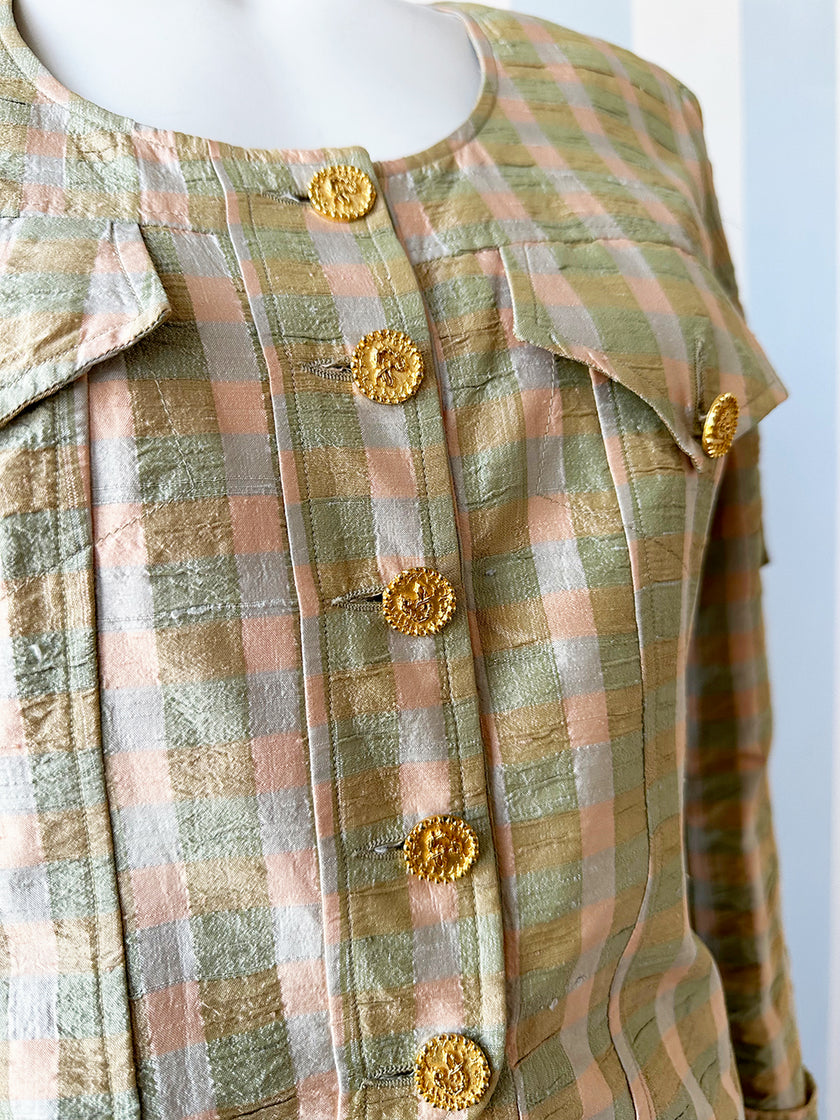 Zijden geruit cropped jasje