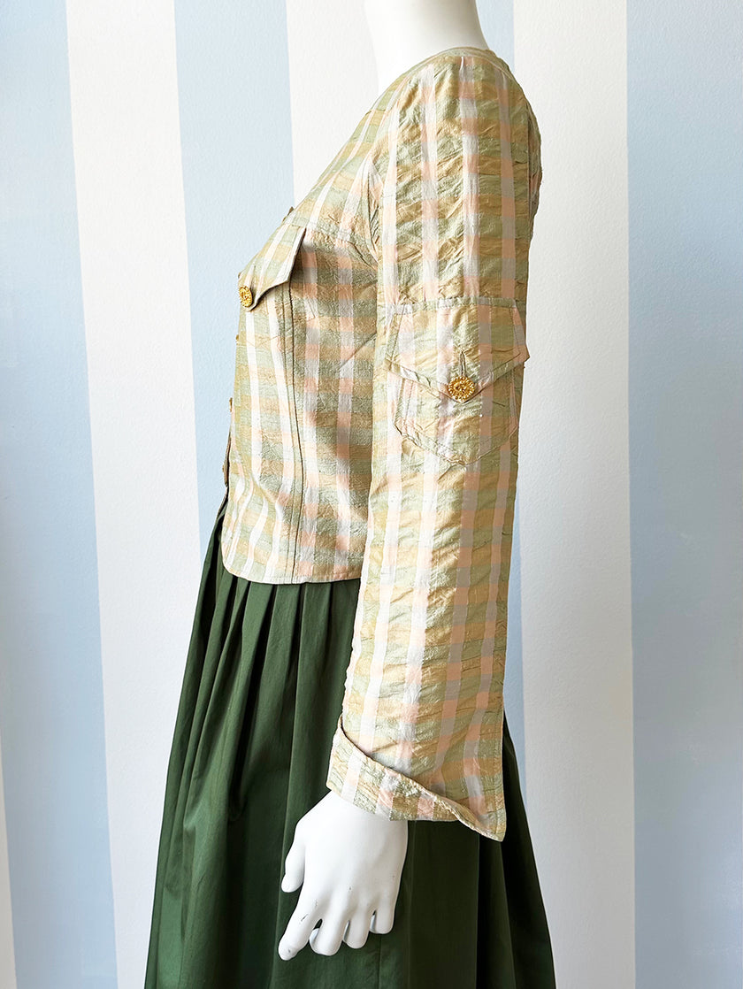 Zijden geruit cropped jasje