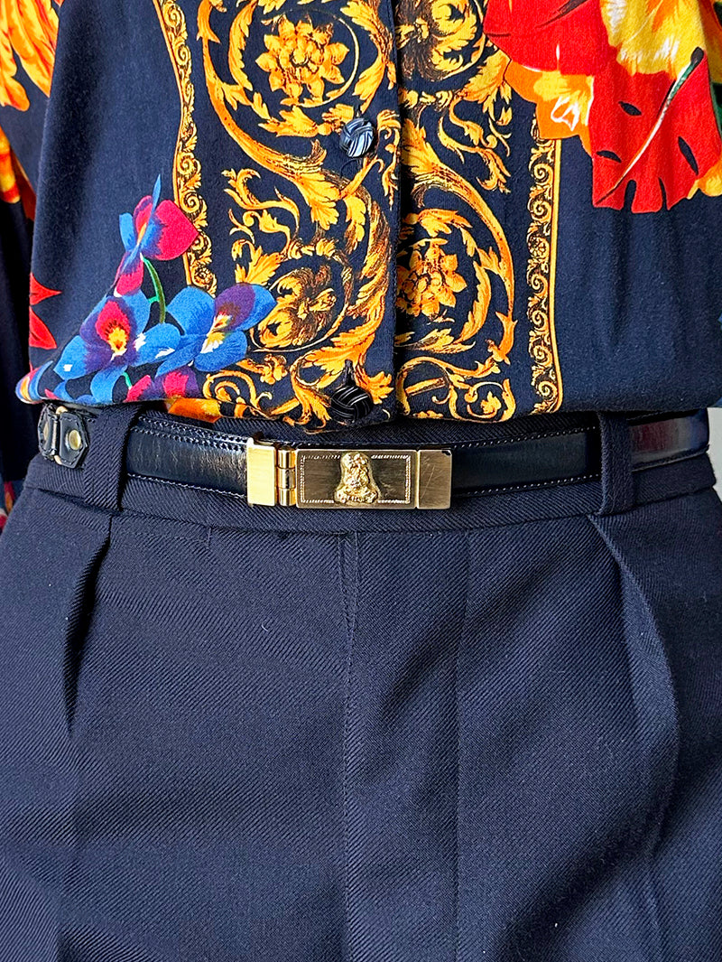 Donkerblauwe leren designer riem