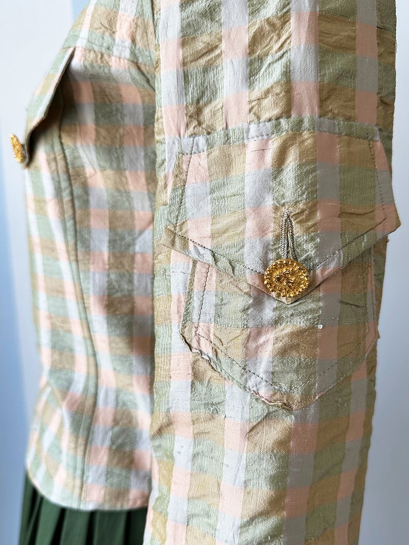 Zijden geruit cropped jasje