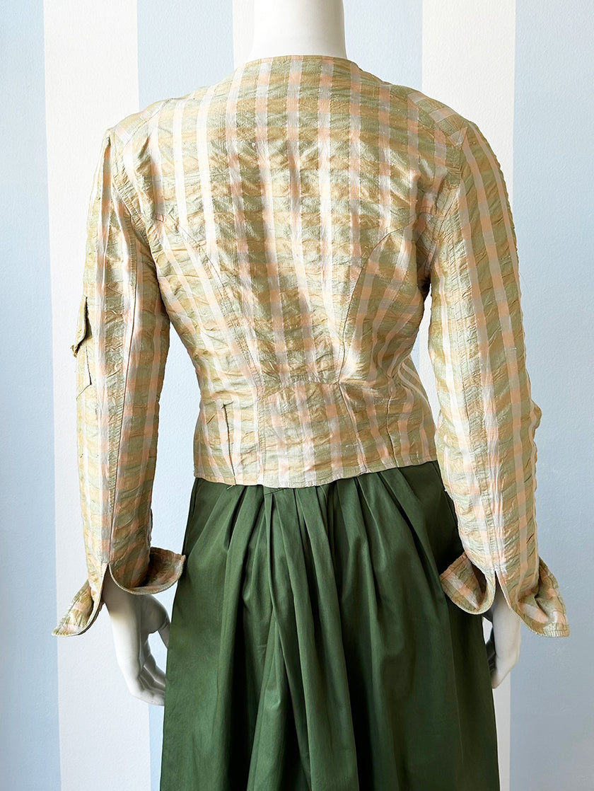 Zijden geruit cropped jasje