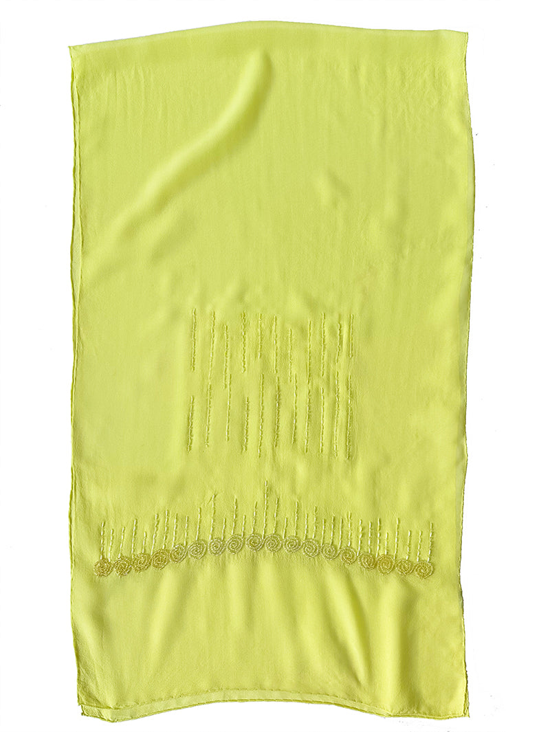 Citroengele lange sjaal met glaskraaltjes