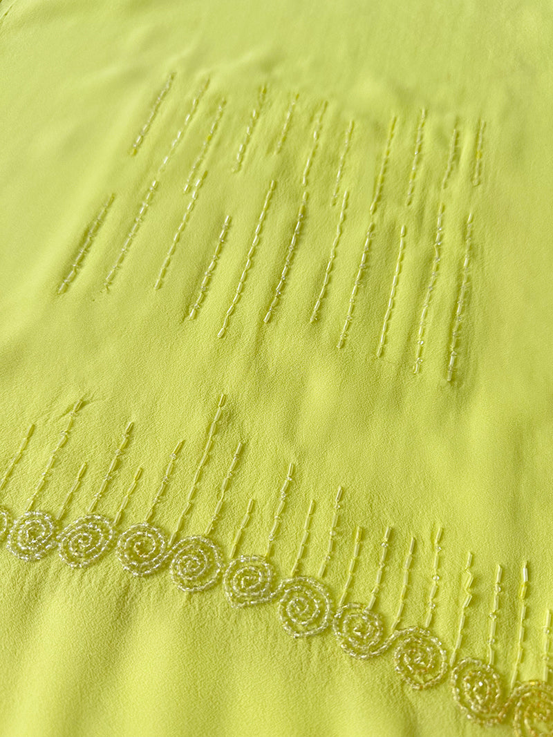 Citroengele lange sjaal met glaskraaltjes