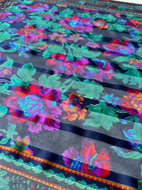 Donkerblauwe floral sjaal