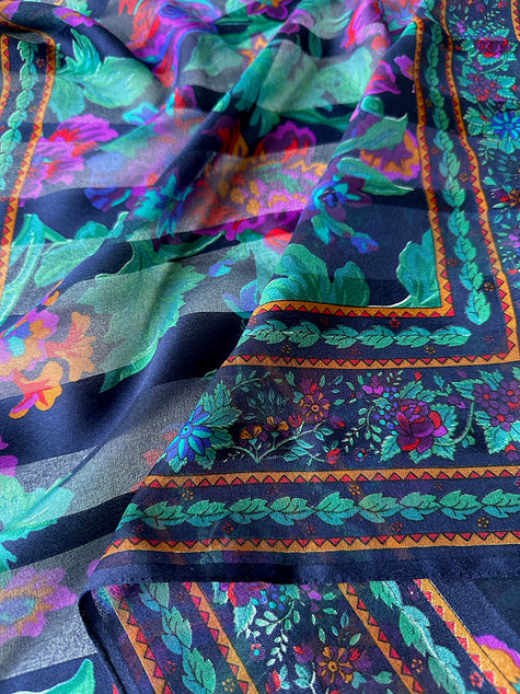 Donkerblauwe floral sjaal