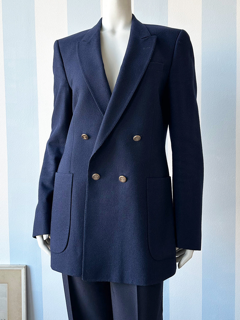 Donkerblauw double-breasted colbert